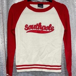 Vintage South Pole Women's Red and White Sweater